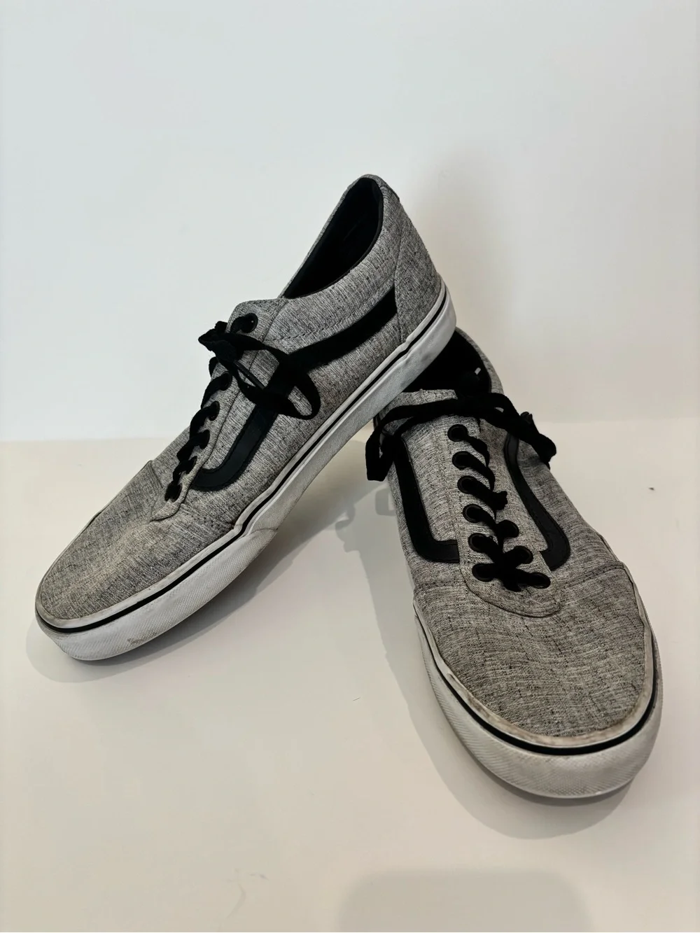 Vans Men’s Gray Canvas Low-Top Sneakers with Black Stripe